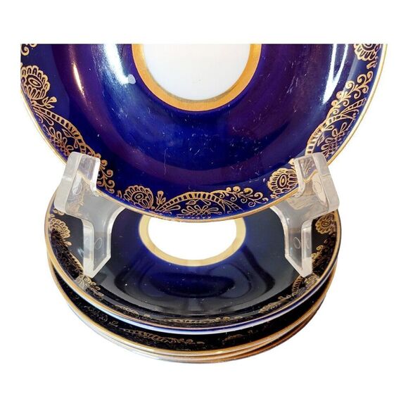 Vintage Set Of 5 Porcelain Lomonosov Cobalt 22k Soviet Blue USSR SAUCERS ONLY - Picture 3 of 5